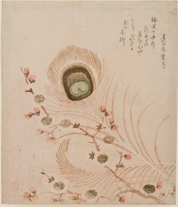 बेर शाखा और मोर पंख, 1810 के मध्य से (रंग वुडब्लॉक प्रिंट) द्वारा कूबो शुम्मन